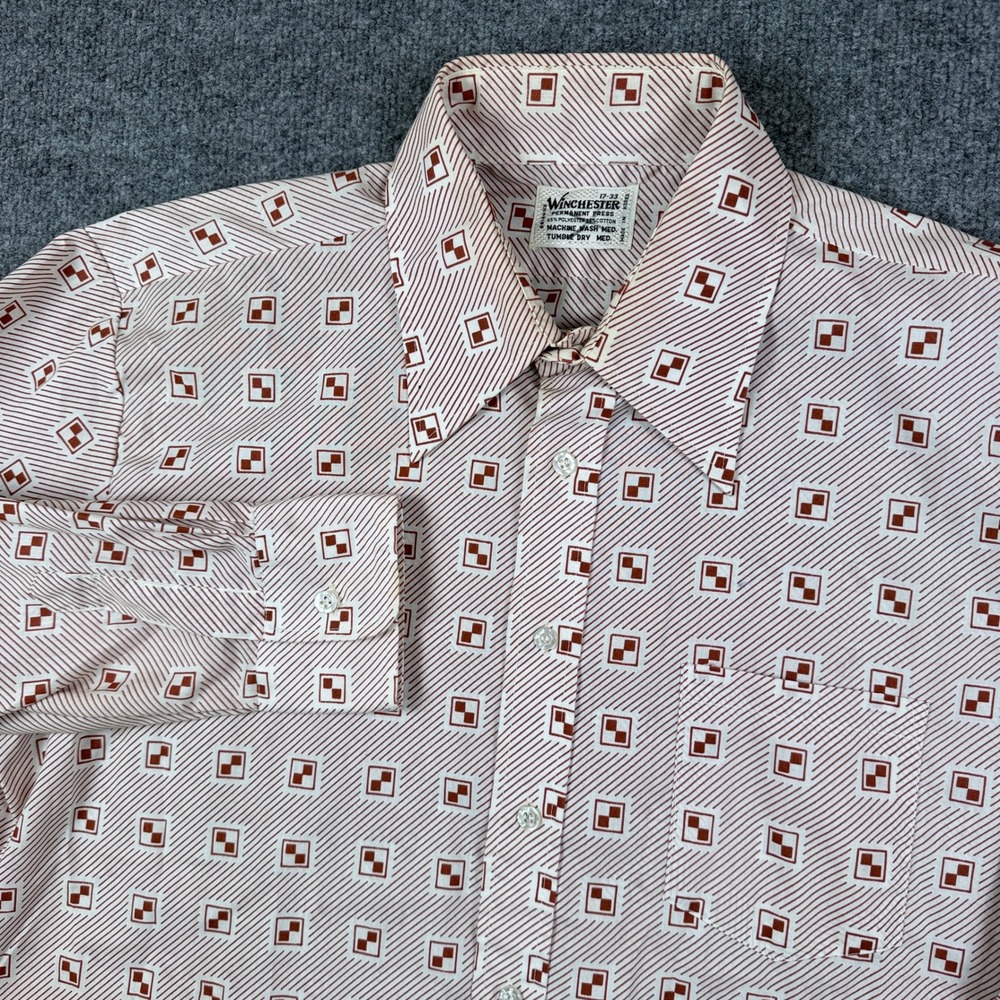 Vintage 70s Winchester Shirt Mens XL Geometric Striped Dagger Collar Long Sleeve